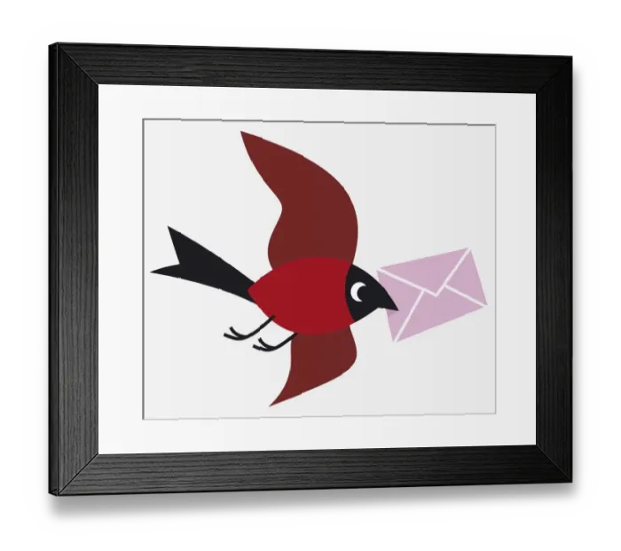 Framed Print : Bird carrying an envelope Framed Print : Bird carrying an envelope