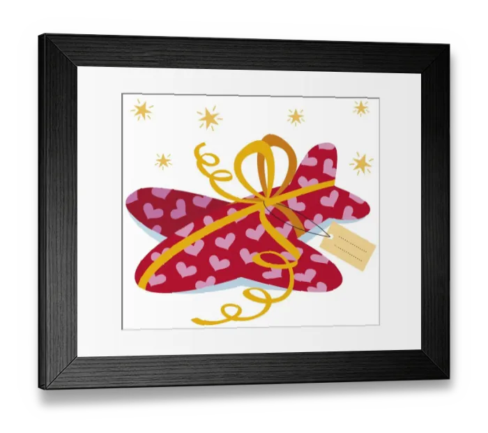 Framed Print : Plane in red wrapping paper, tied with yellow ribbon, card attached Framed Print : Plane in red wrapping paper, tied with yellow ribbon, card attached