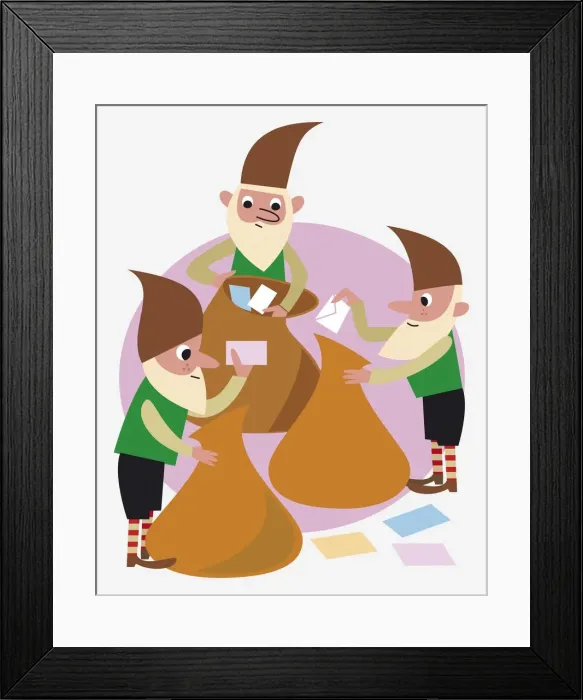 Framed Print : Elves putting letters in sacks Framed Print : Elves putting letters in sacks