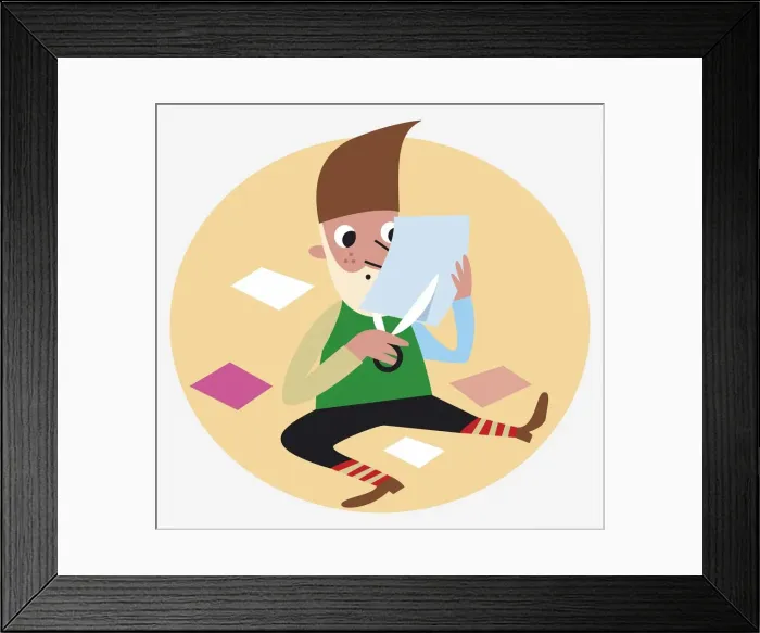 Framed Print : Elf cutting up a piece of paper Framed Print : Elf cutting up a piece of paper