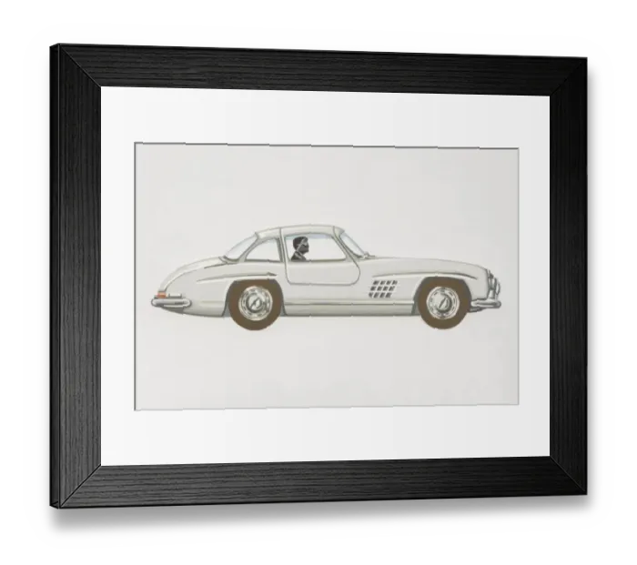 Framed Print : Driver in grey coupe sports car, side view Framed Print : Driver in grey coupe sports car, side view