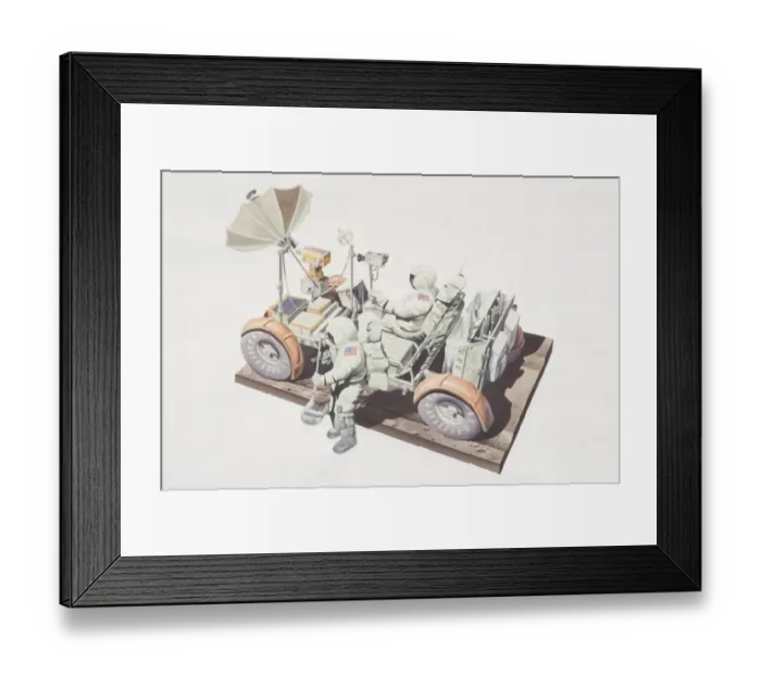 Framed Print : Lunar roving vehicle and two astronauts, high angle view Framed Print : Lunar roving vehicle and two astronauts, high angle view