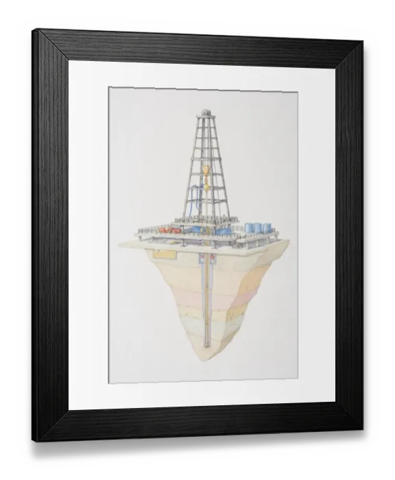 Framed Print : Oil pumping station, cross section