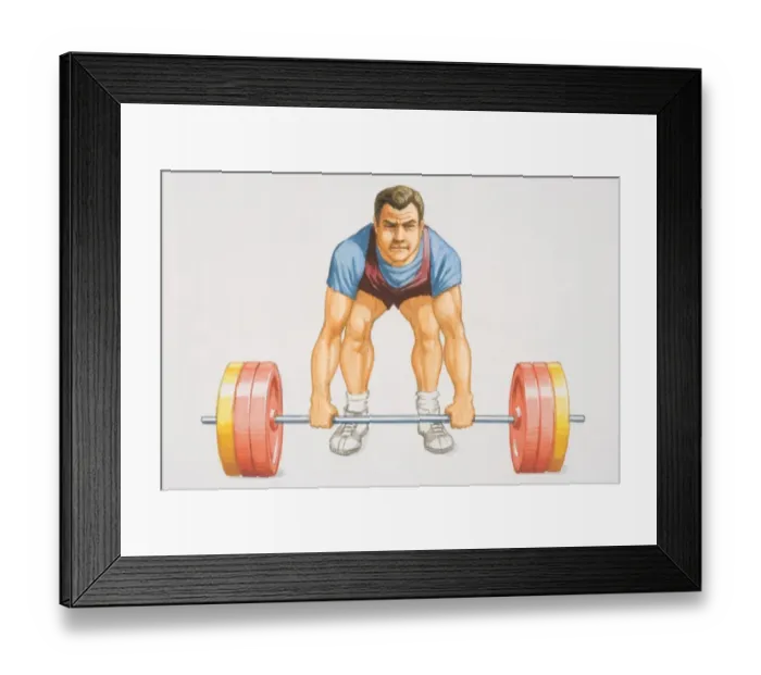 Framed Print : Weight lifter with bended knees struggling to lift weight from the ground, front view Framed Print : Weight lifter with bended knees struggling to lift weight from the ground, front view