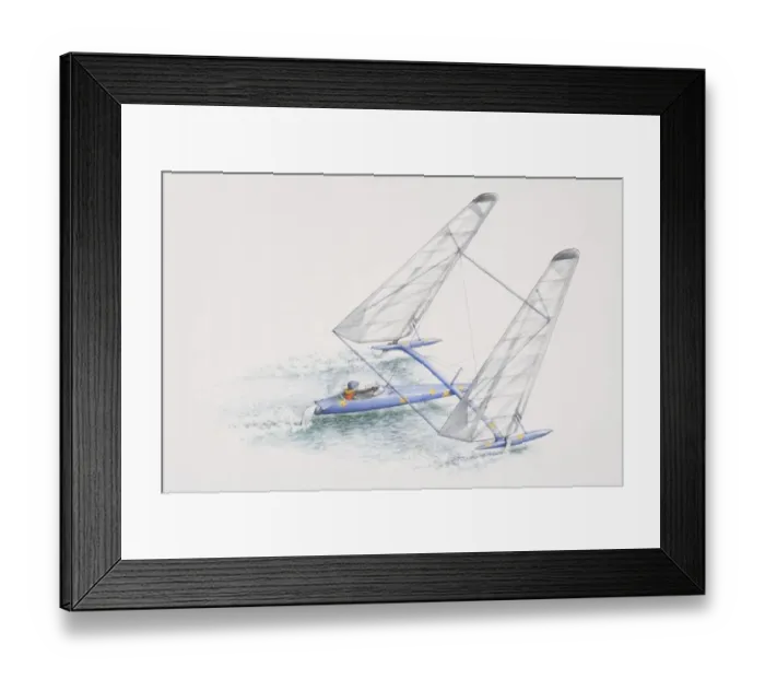 Framed Print : Man sitting in hull of yacht racing along water Framed Print : Man sitting in hull of yacht racing along water