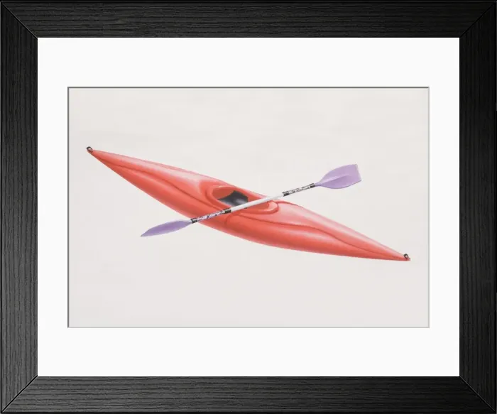 Framed Print : Red kayak and double-bladed paddle Framed Print : Red kayak and double-bladed paddle