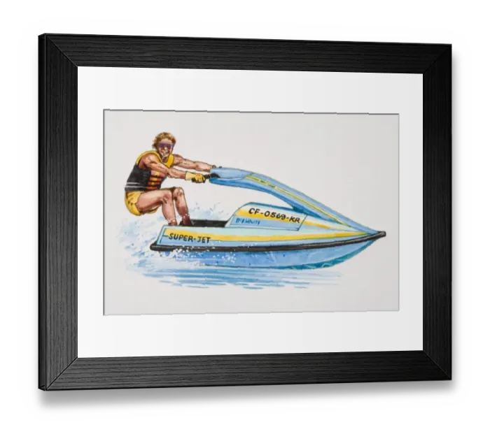 Framed Print : Smiling man riding waterbike, side view Framed Print : Smiling man riding waterbike, side view