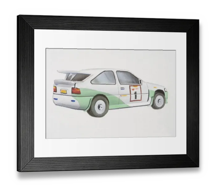 Framed Print : Green and white rally car, side view Framed Print : Green and white rally car, side view