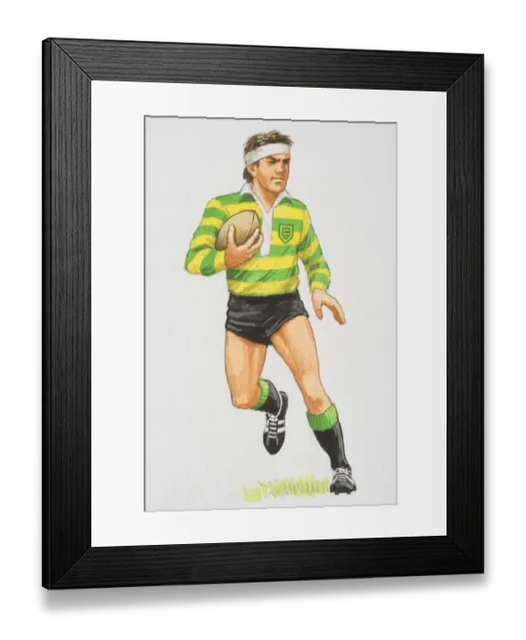 Framed Print : Rugby player running while holding ball, front view Framed Print : Rugby player running while holding ball, front view