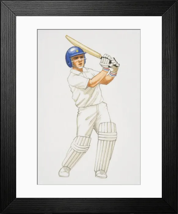 Framed Print : Cricket player swinging his bat Framed Print : Cricket player swinging his bat