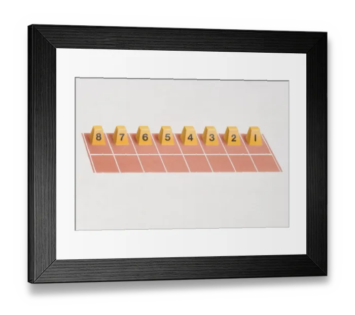 Framed Print : Lane number blocks arranged for straight start on racing track Framed Print : Lane number blocks arranged for straight start on racing track