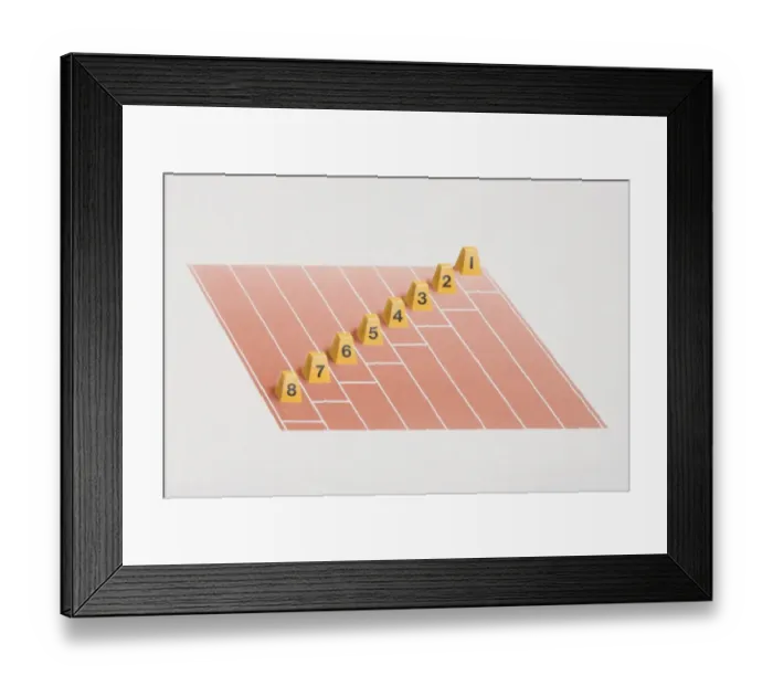 Framed Print : Lane number blocks arranged for staggered start on racing track Framed Print : Lane number blocks arranged for staggered start on racing track