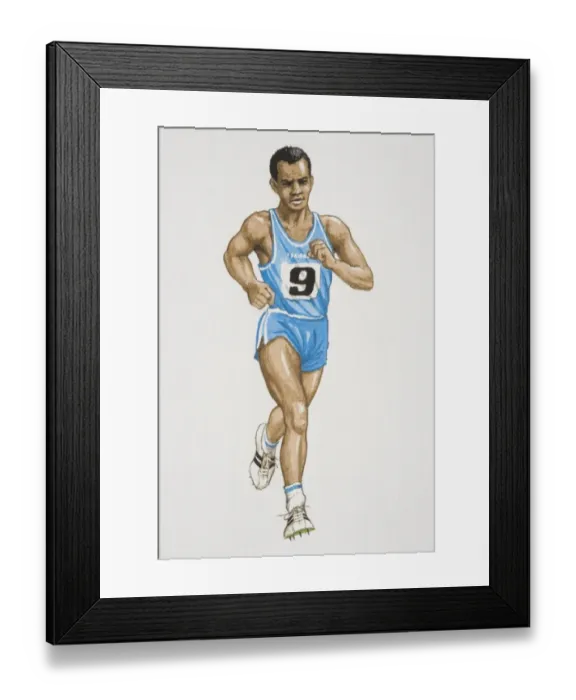 Framed Print : Man wearing blue vest and shorts running, front view Framed Print : Man wearing blue vest and shorts running, front view