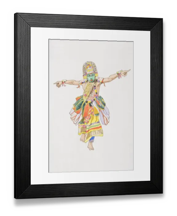 Framed Print : Indian actor in colourful costume performing story-play or Kathakali, front view Framed Print : Indian actor in colourful costume performing story-play or Kathakali, front view