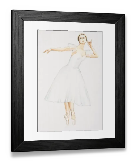 Framed Print : Ballerina in white calf-length dress dancing on pointes, front view Framed Print : Ballerina in white calf-length dress dancing on pointes, front view