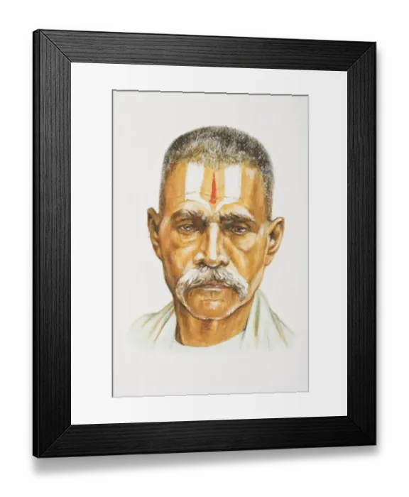 Framed Print : The Caribbeans, head of Asian man with grey moustache and forehead painted with red and white stripes, front view Framed Print : The Caribbeans, head of Asian man with grey moustache and forehead painted with red and white stripes, front view