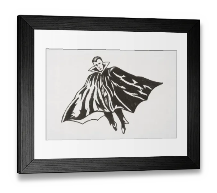 Framed Print : Count Dracula in a pleated cape with high collar