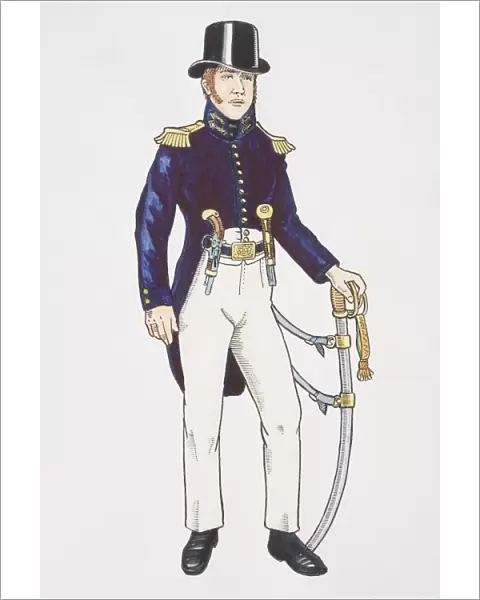 France, French Navy Lieutenant in Undress Uniform, side view