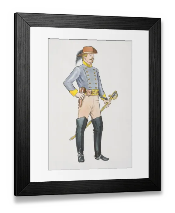Framed Print : US, American Civil War cavalry captain holding sword, side view Framed Print : US, American Civil War cavalry captain holding sword, side view