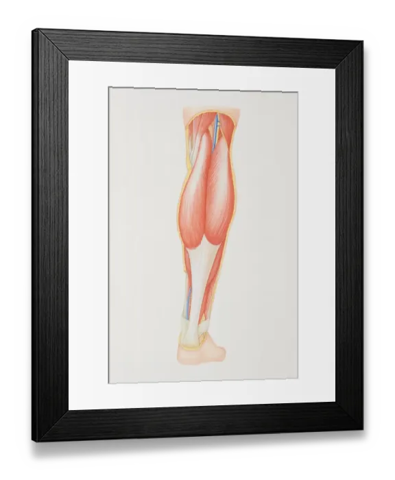 Framed Print : Diagram of back of lower leg illustrating muscle groups, nerves and veins