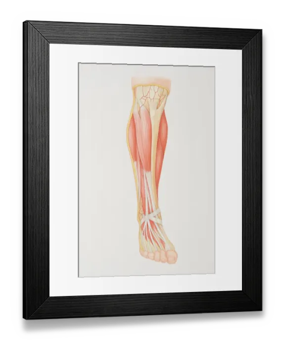 Framed Print : Diagram of lower leg illustrating muscle groups, nerves and veins Framed Print : Diagram of lower leg illustrating muscle groups, nerves and veins