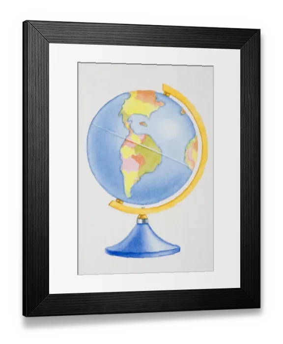 Framed Print : Colourful globe, side view Framed Print : Colourful globe, side view