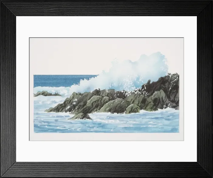 Framed Print : Surf crashing against rocks on shoreline Framed Print : Surf crashing against rocks on shoreline