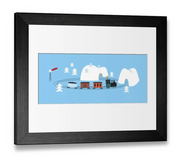 Framed Print : Toy train moving along circular track passing under snowy mountain tunnels Framed Print : Toy train moving along circular track passing under snowy mountain tunnels