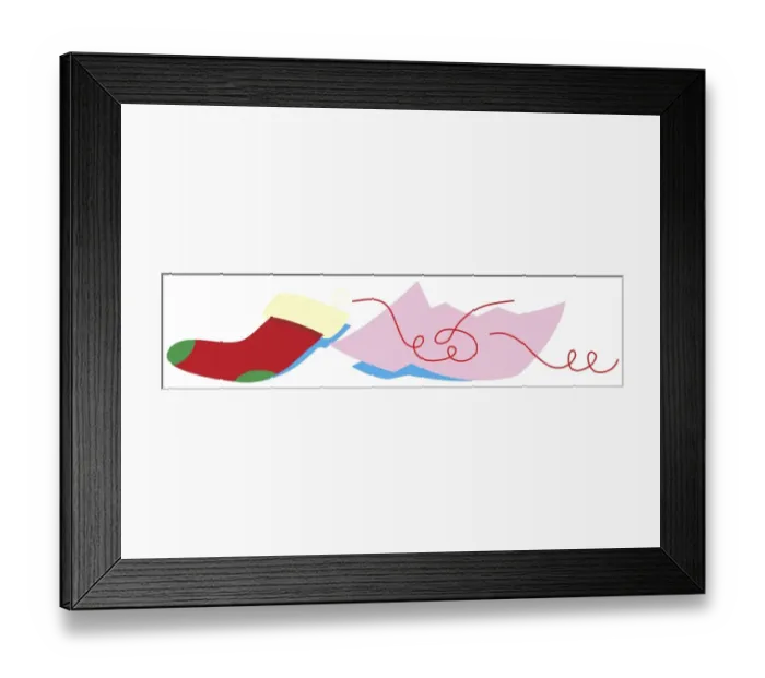 Framed Print : Christmas stocking, red ribbons and pink wrapping paper Framed Print : Christmas stocking, red ribbons and pink wrapping paper