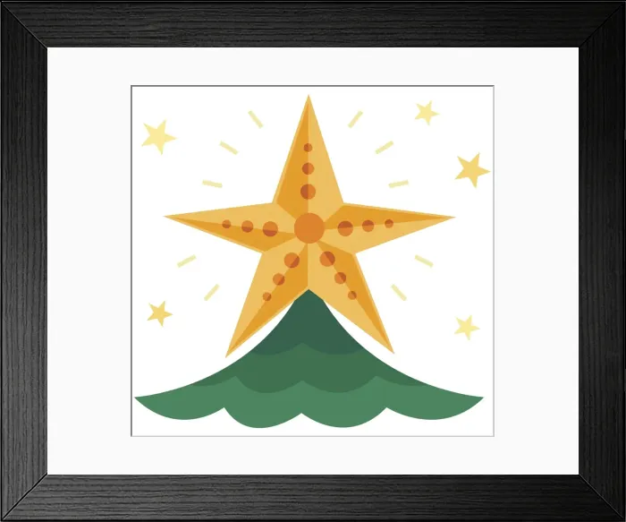 Framed Print : Sparkling yellow star on top of Christmas tree Framed Print : Sparkling yellow star on top of Christmas tree