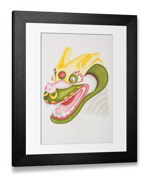 Framed Print : Head of colourful papier-mache dragon, side view Framed Print : Head of colourful papier-mache dragon, side view