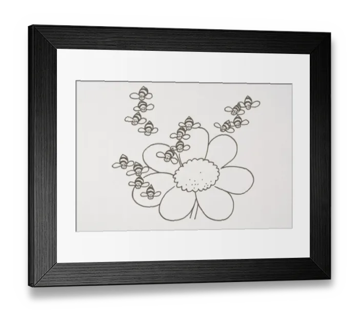 Framed Print : Swarm of bees hovering around flowerhead, elevated view
