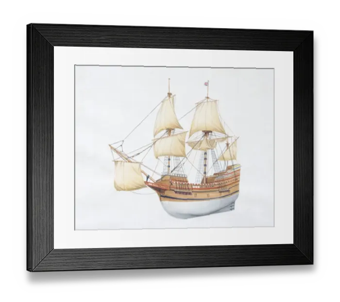 Framed Print : 1620 American wooden merchant ship with raised sails Framed Print : 1620 American wooden merchant ship with raised sails