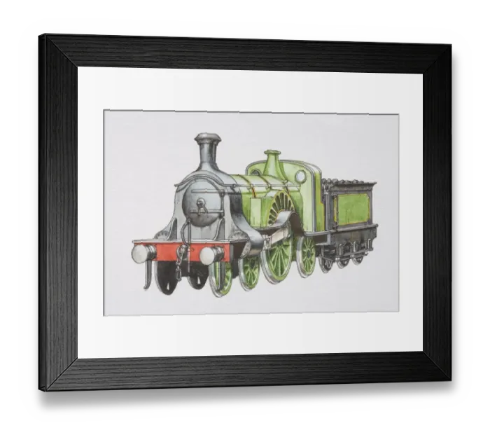 Framed Print : Green Stirling Single locomotive with a coal bunker, front view Framed Print : Green Stirling Single locomotive with a coal bunker, front view