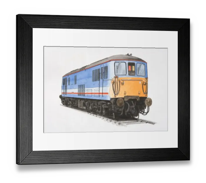 Framed Print : Class 73 electro-diesel locomotive engine on railway track, front view Framed Print : Class 73 electro-diesel locomotive engine on railway track, front view