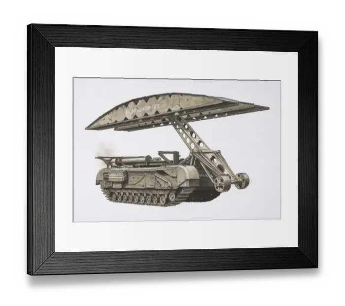 Framed Print : Churchill Bridgelayer tank with hull removed and bridge attached to a hinged arm, side view Framed Print : Churchill Bridgelayer tank with hull removed and bridge attached to a hinged arm, side view