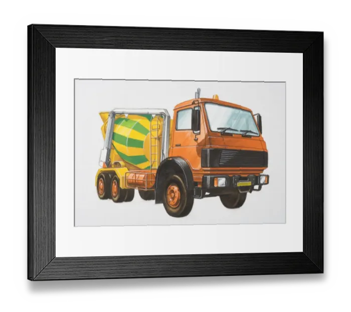 Framed Print : Colourful cement mixer, side view Framed Print : Colourful cement mixer, side view