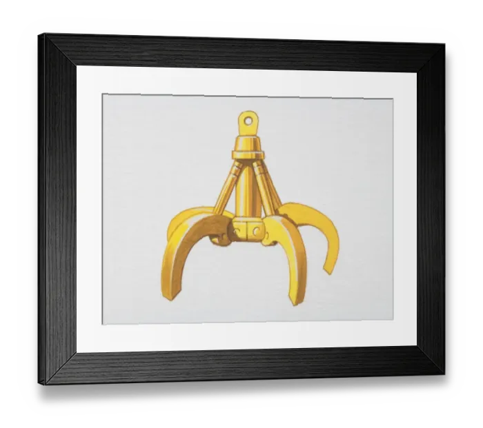 Framed Print : Yellow grapple of an excavator in open position Framed Print : Yellow grapple of an excavator in open position