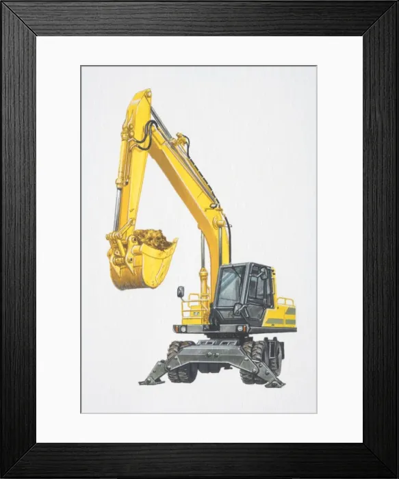 Framed Print : Yellow excavator picking up earth with its long arm Framed Print : Yellow excavator picking up earth with its long arm