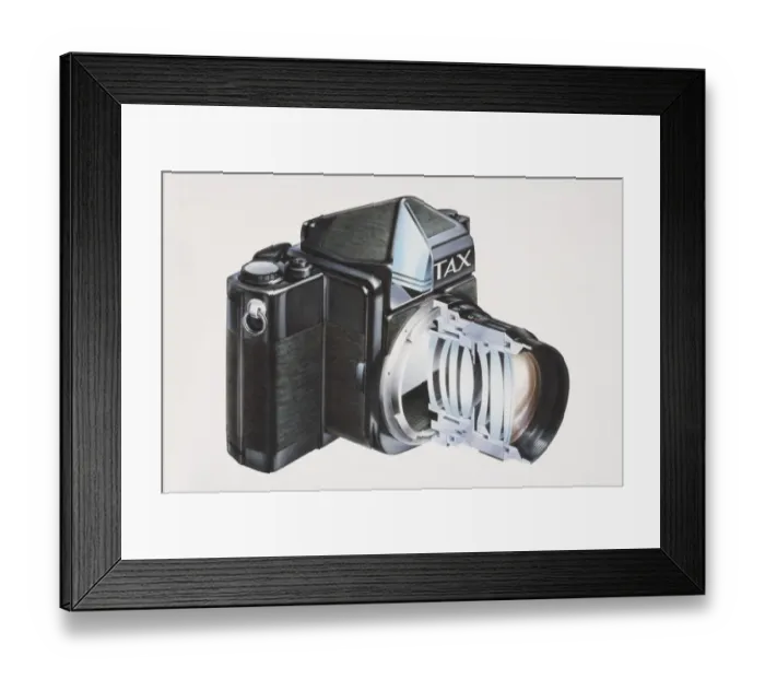 Framed Print : Cross-section diagram of the lens and body of an SLR camera