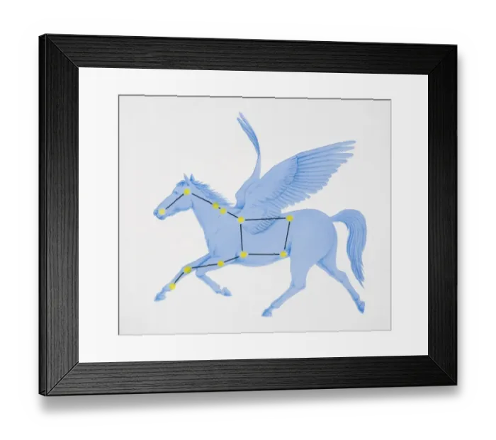 Framed Print : A diagram illustrating the constellation of Pegasus complete with image of a winged horse Framed Print : A diagram illustrating the constellation of Pegasus complete with image of a winged horse