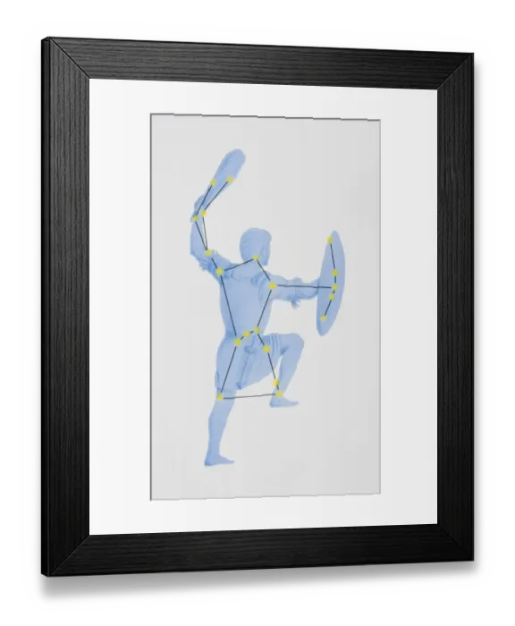 Framed Print : A diagram illustrating the constellation of Orion complete with image of a hunter raising a bat and shield Framed Print : A diagram illustrating the constellation of Orion complete with image of a hunter raising a bat and shield