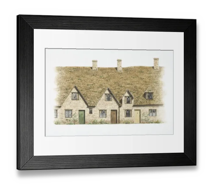 Framed Print : Two-storey Arlington Row cottage made of Cotswold stone, front view Framed Print : Two-storey Arlington Row cottage made of Cotswold stone, front view
