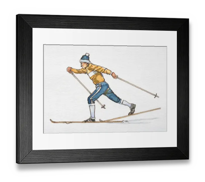 Framed Print : Skier sliding forward using skiing poles, side view Framed Print : Skier sliding forward using skiing poles, side view