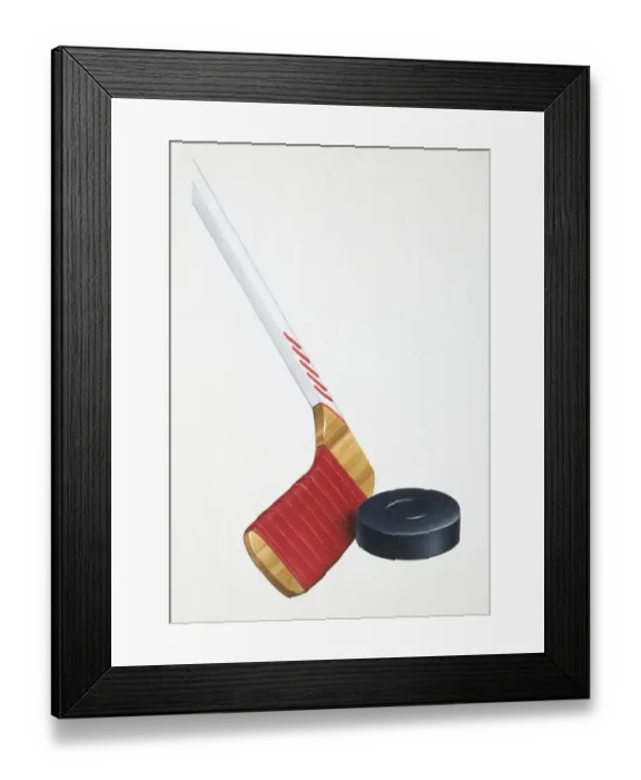 Framed Print : Ice hockey stick striking rubber disc, close up Framed Print : Ice hockey stick striking rubber disc, close up