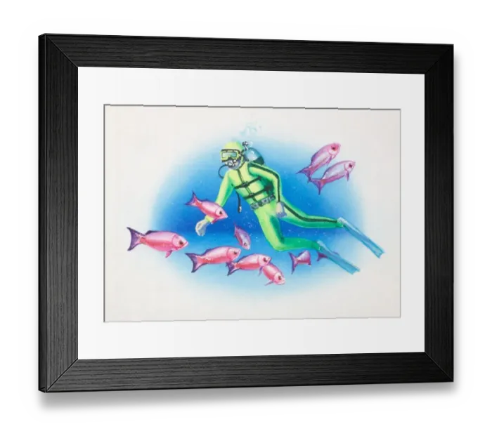 Framed Print : Scuba diver swimming amongst the fish Framed Print : Scuba diver swimming amongst the fish
