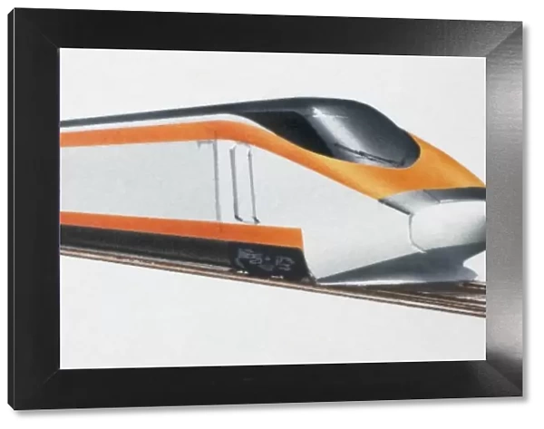 Orange and white futuristic train