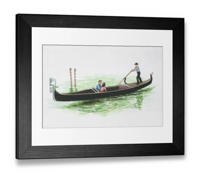 Framed Print : A couple travelling in an Italian Gondola Framed Print : A couple travelling in an Italian Gondola