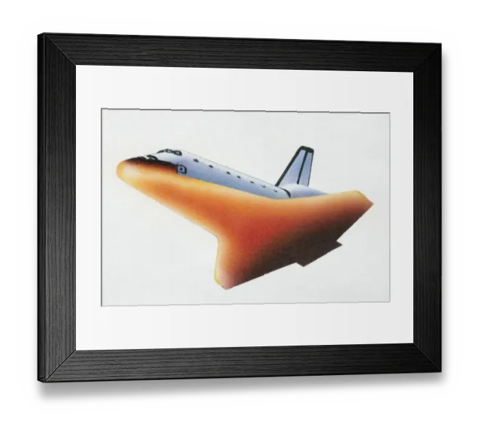Framed Print : Space shuttle returning Earth through the atmosphere with heat-shield tiles glowing red-hot, low angle view Framed Print : Space shuttle returning Earth through the atmosphere with heat-shield tiles glowing red-hot, low angle view