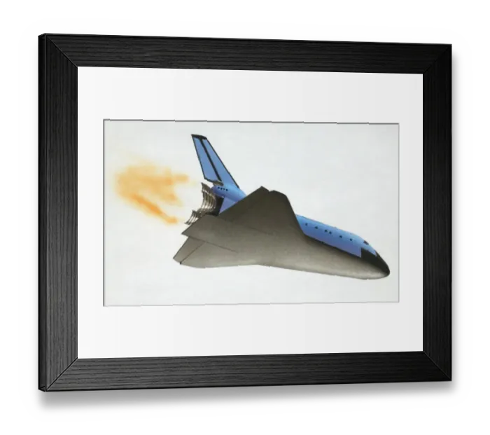 Framed Print : Space shuttle turning tail-first to return Earth, side view Framed Print : Space shuttle turning tail-first to return Earth, side view